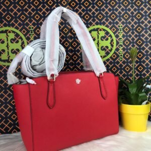 Tory Burch Emerson Saffiano Tote in Brilliant Red